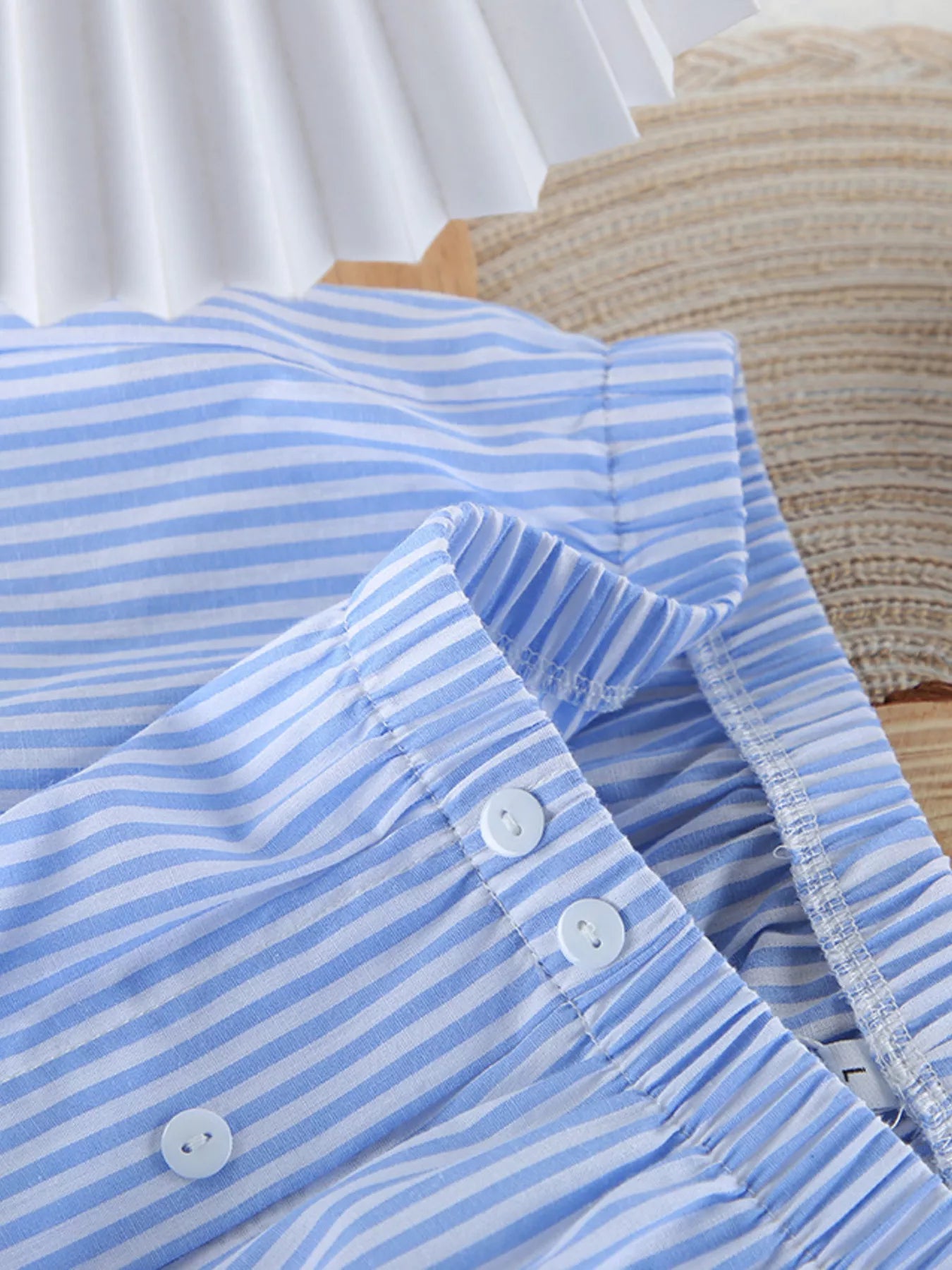 Striped Button Up Shirt and Shorts Lounge Set -
