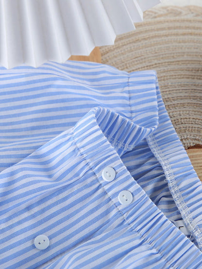 Striped Button Up Shirt and Shorts Lounge Set -