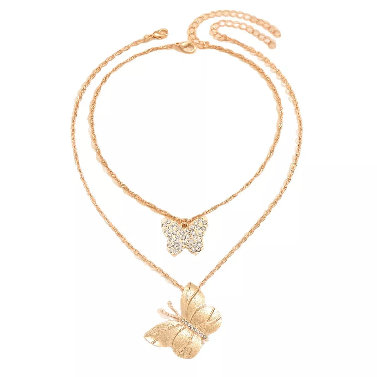 2-Piece Rhinestone Butterfly Necklace -