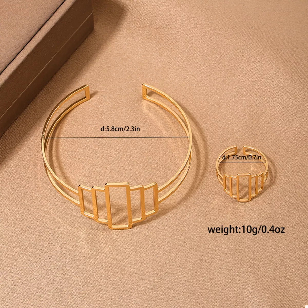 Gold-Plated Open Bracelet and Ring Jewelry Set -