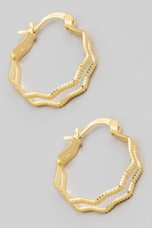 Double Wavy Pincatch Hoop Earrings