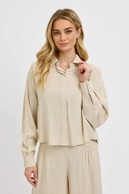 Button Down Long Sleeve Shirt - Taupe