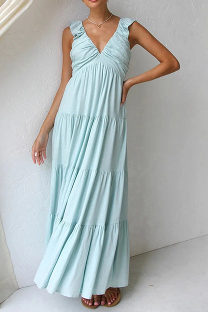 Ruffled V-Neck Tiered Dress -