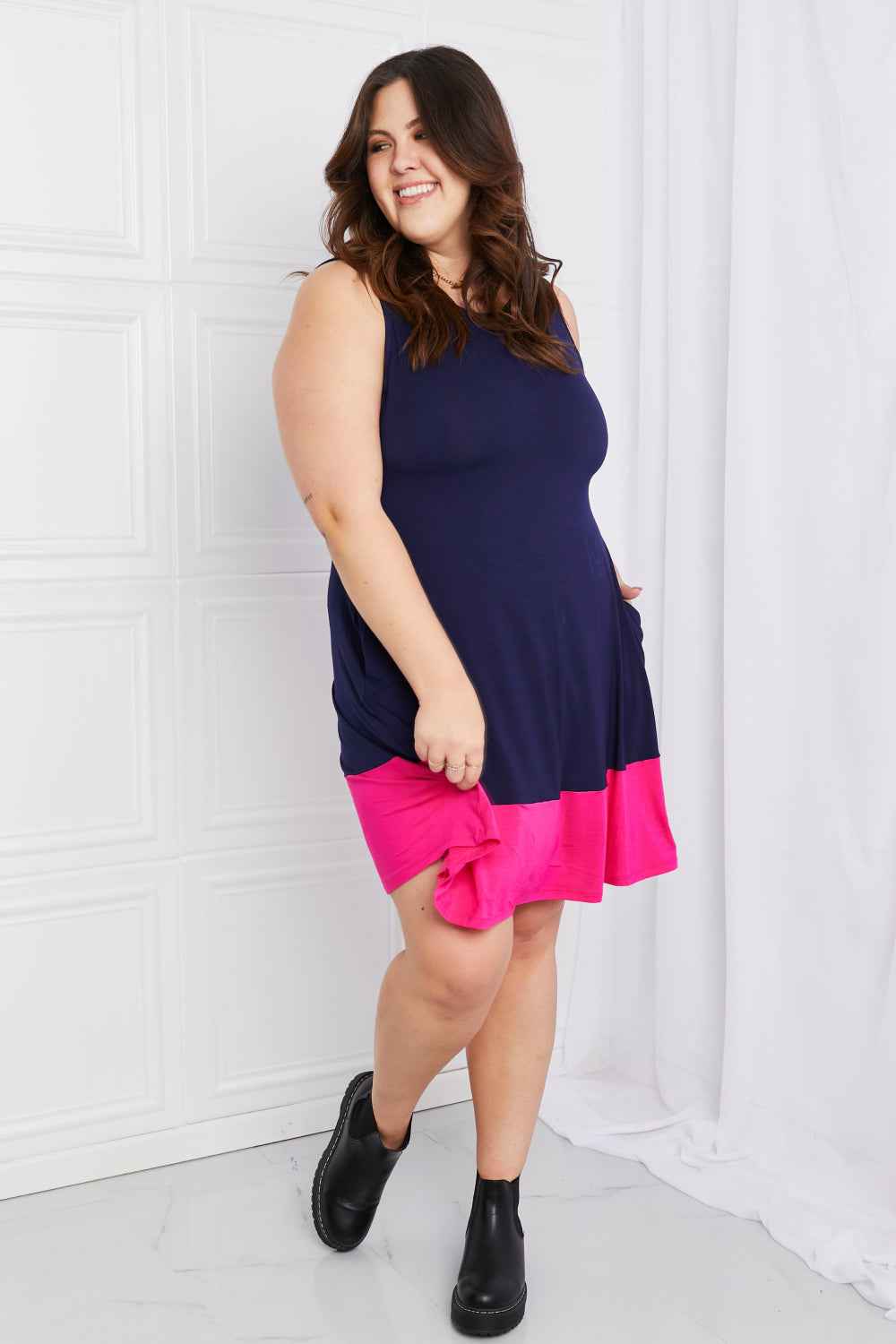Full Size Two-Tone Sleeveless Mini Dress