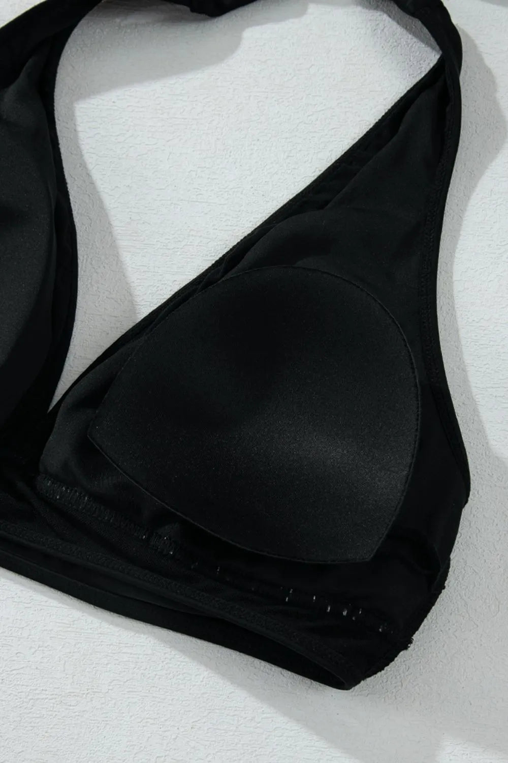 Sheer Mesh Edged Halter V-Neck Push Up Bikini Set -