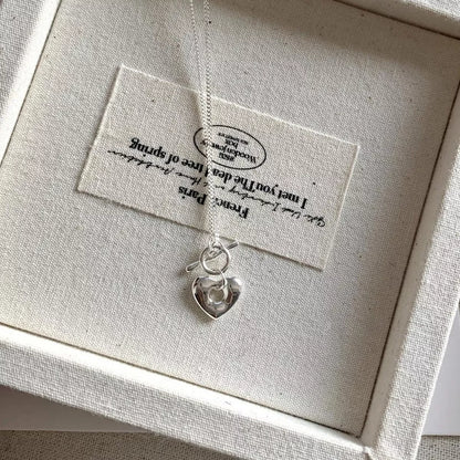Sterling Silver Heart Toggle Clasp Necklace -