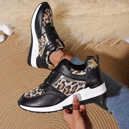 Leopard Lace Up Sneakers -