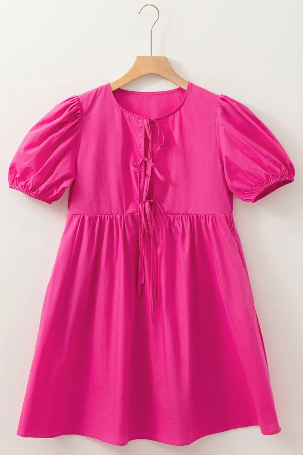 Puff Sleeve Tie Front High Waist Mini Dress -