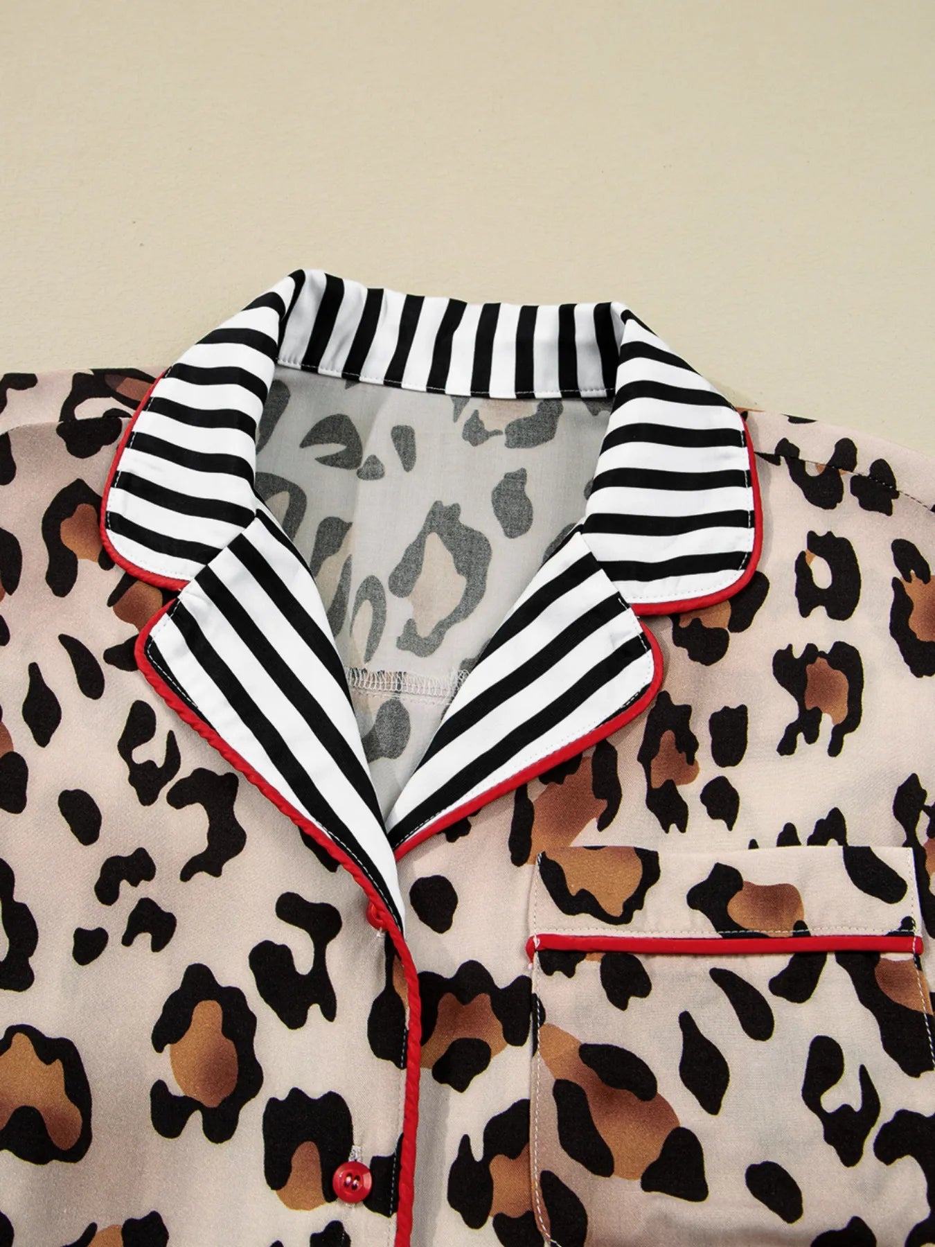 Leopard and Striped Trim Shirt and Pants Set -