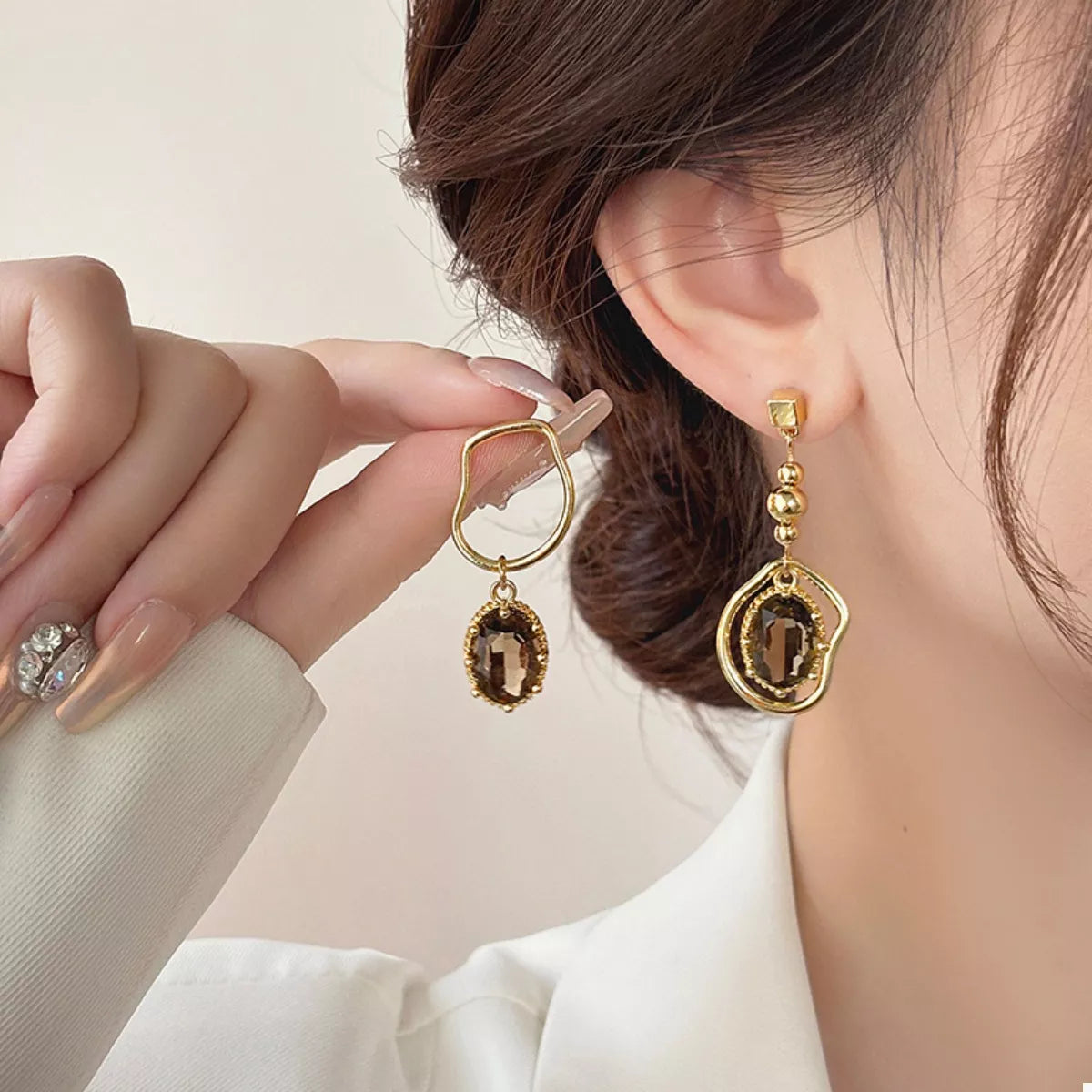 Asymmetrical Geometric Dangle Earrings - Gold One Size