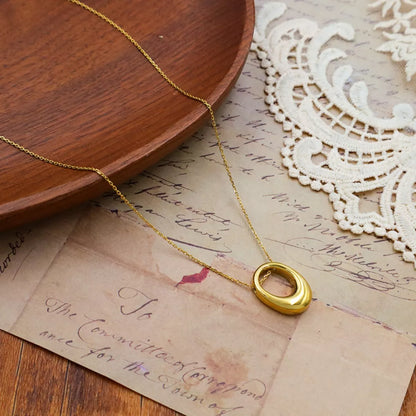 Gold-Plated Oval Pendant Necklace - Gold One Size