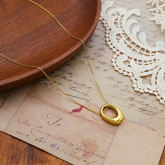 Gold-Plated Oval Pendant Necklace - Gold One Size
