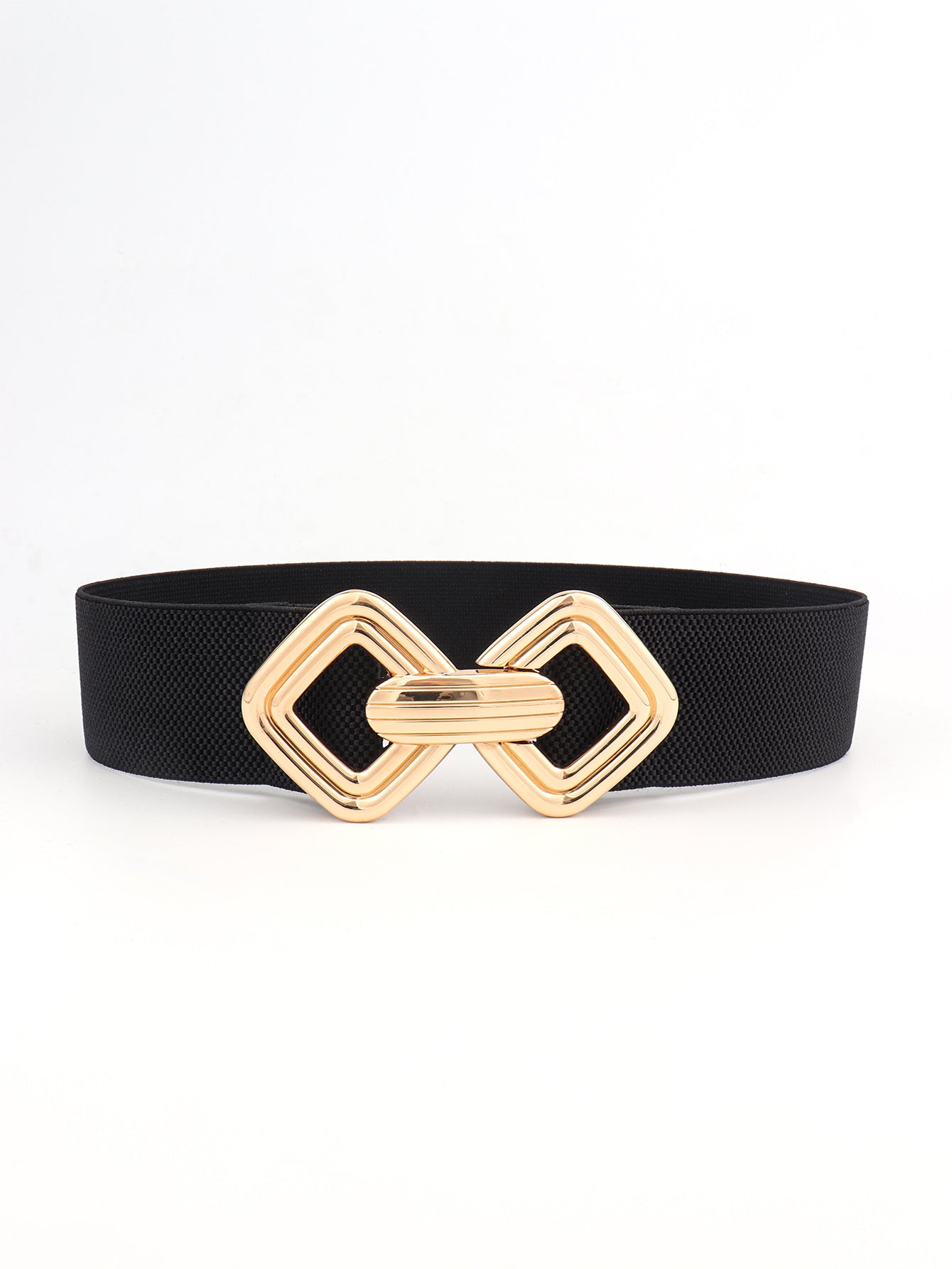 Geometric Buckle Elastic Wide Belt - Black One Size