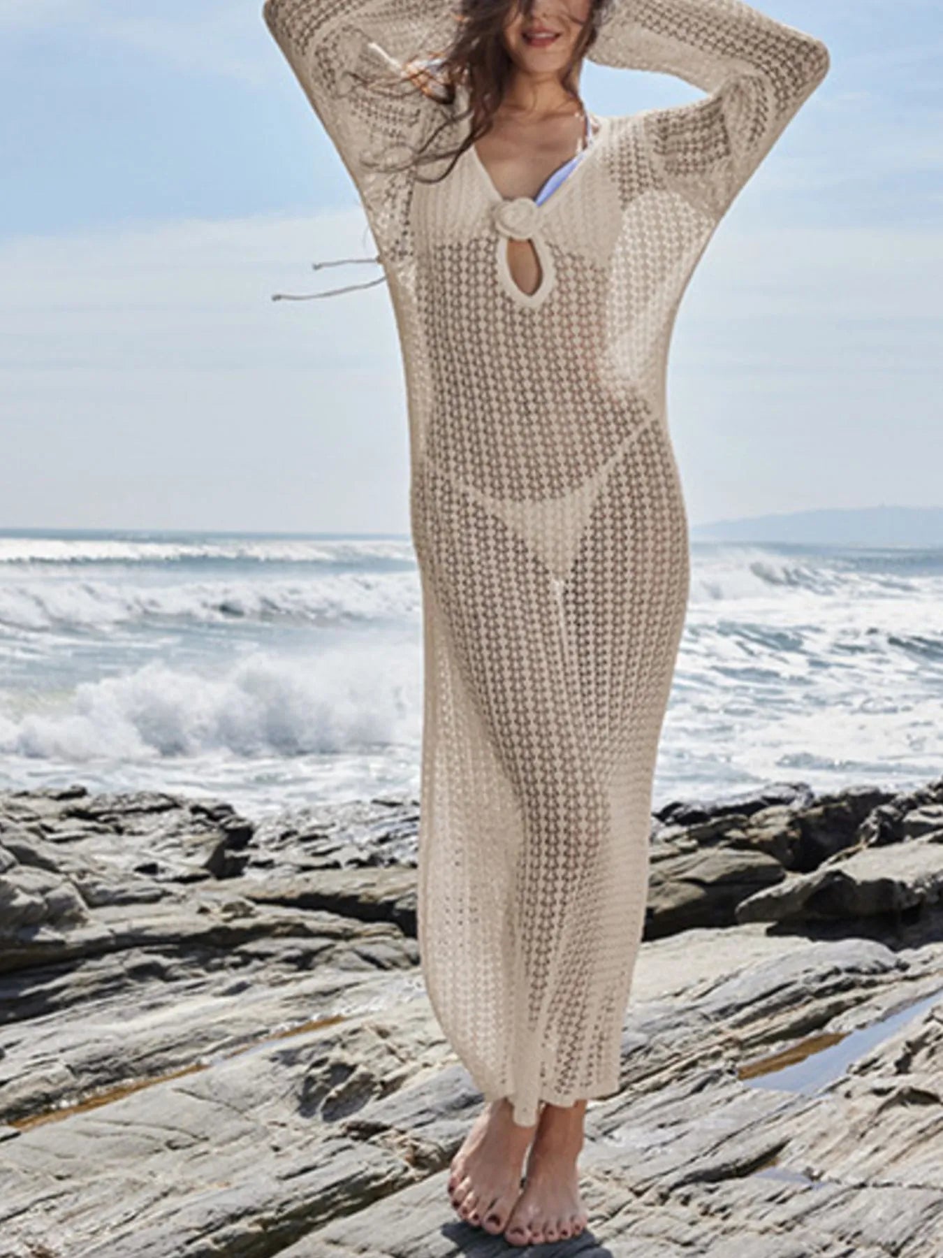 Long Sleeve Backless Cover-Up Dress -