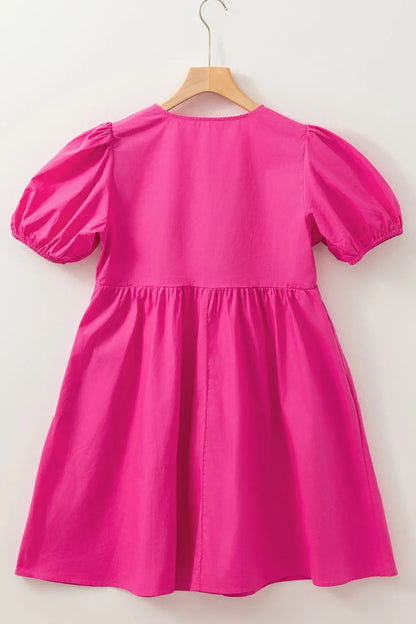 Puff Sleeve Tie Front High Waist Mini Dress -