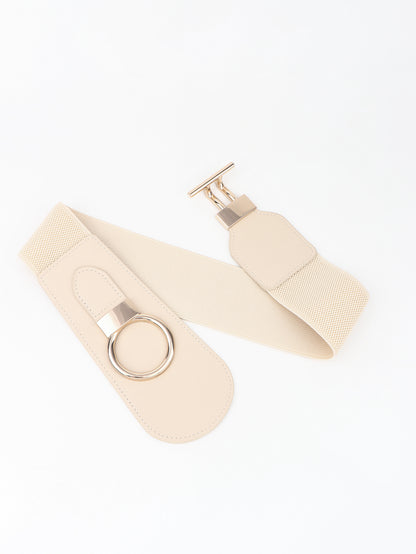 PU Elastic Wide Belt with Alloy Buckle -