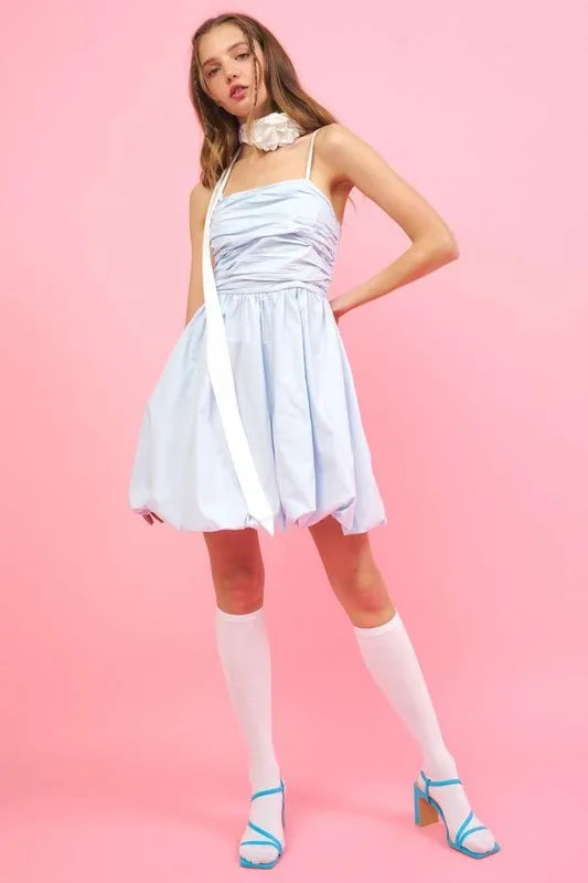 Ruched Detail Bubble Hem Mini Dress -