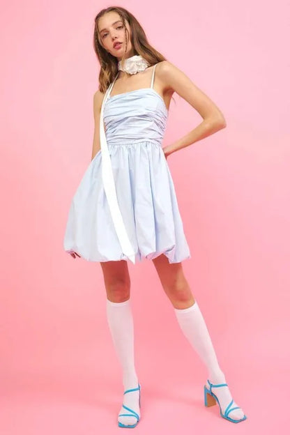 Ruched Detail Bubble Hem Mini Dress -