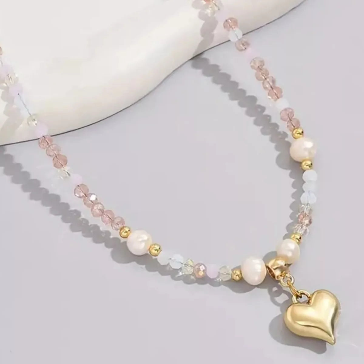 Bead Heart Pendant Necklace -