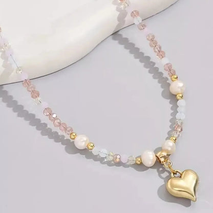 Bead Heart Pendant Necklace -