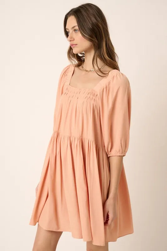 Pintuck Detail Tie Back Mini Dress -