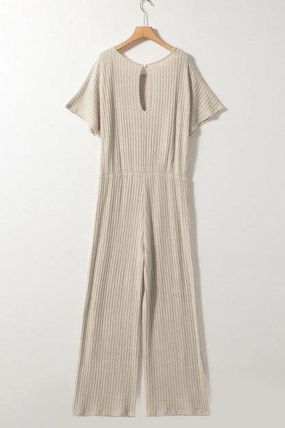 Ribbed Knit Wide Leg Jumpsuit -