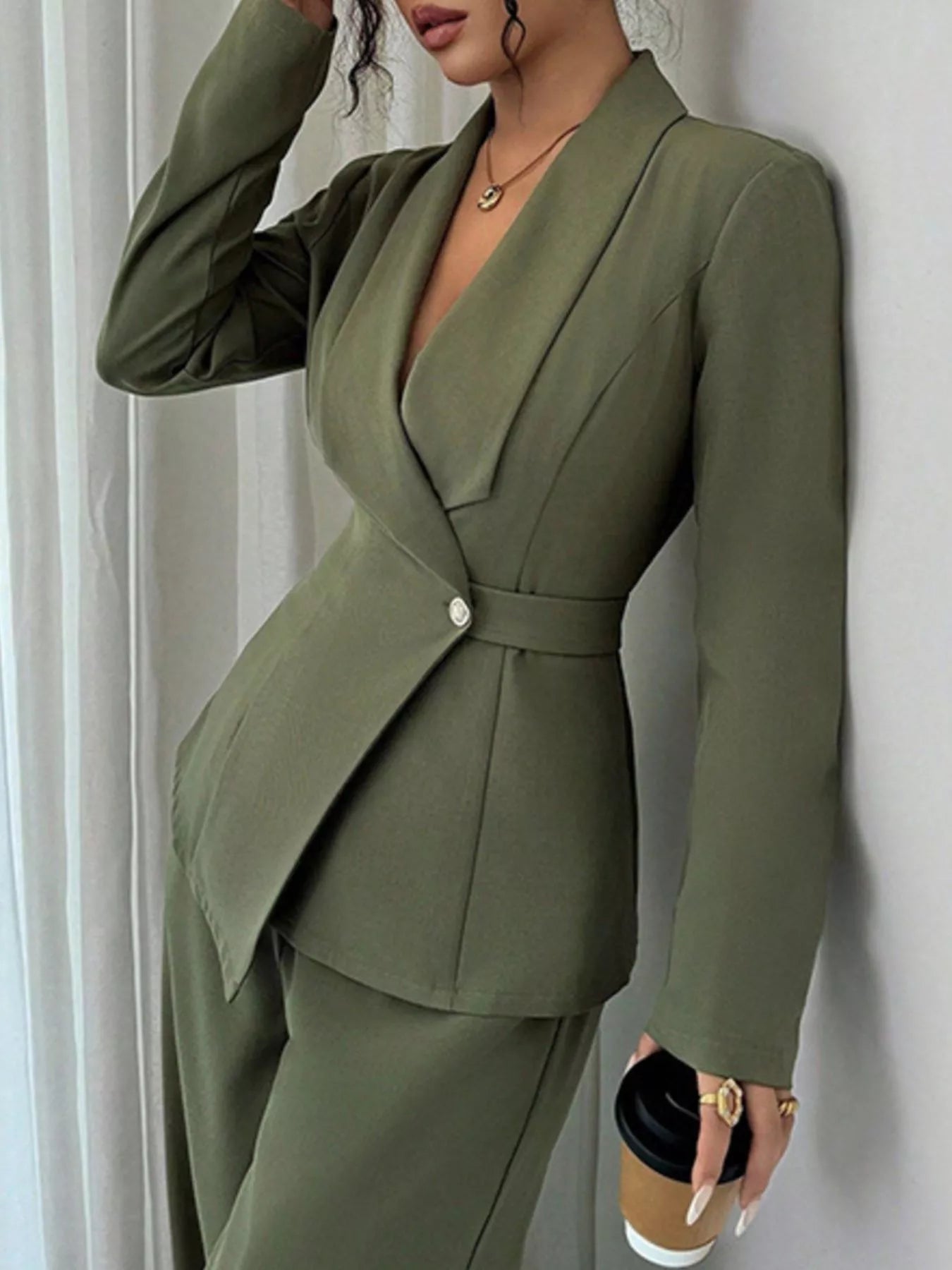 One Button Blazer and Pants Set -