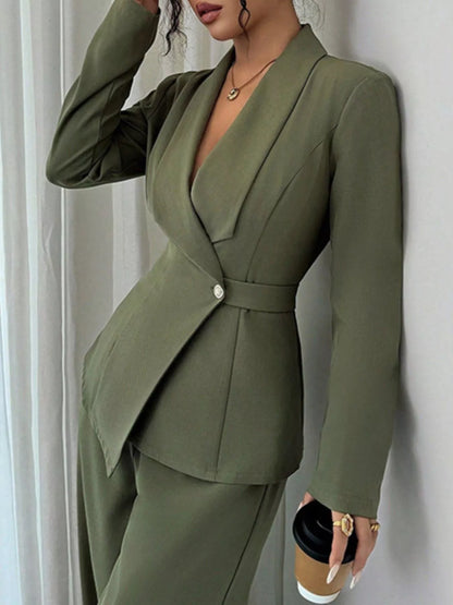 One Button Blazer and Pants Set -