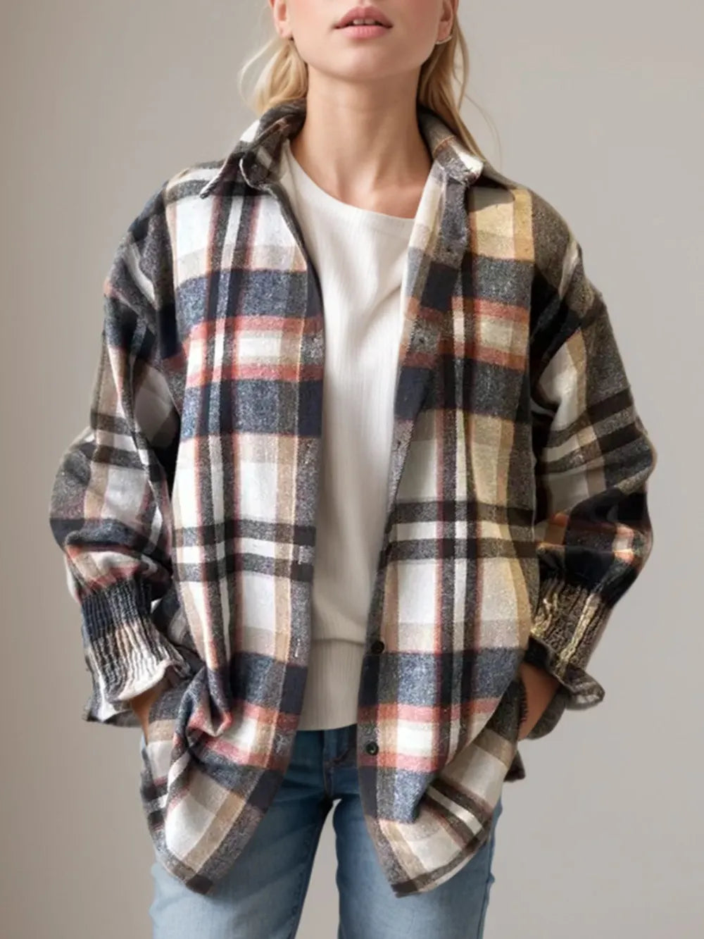 Plaid Button Up Long Sleeve Shirt - Multicolor