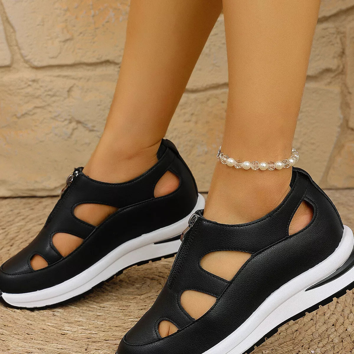 Cutout Zipper Wedge Sneakers -