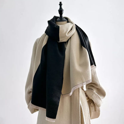 Two-Tone Raw Hem Scarf - Black One Size