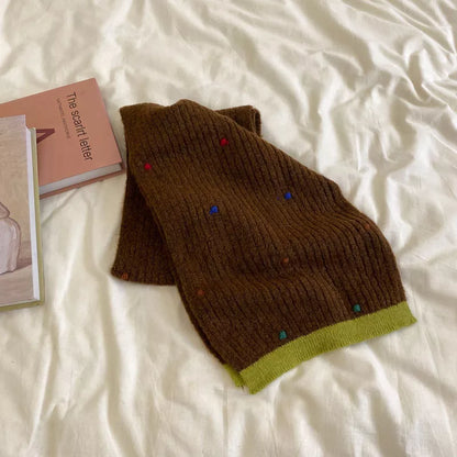 Colorful Dot Knitted Scarf - Brown One Size