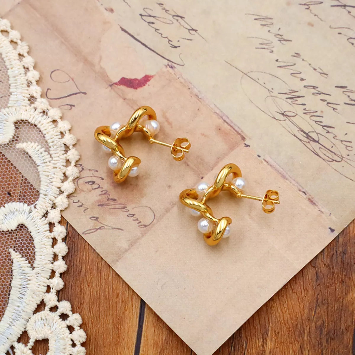 Gold-Plated Pearl Earrings -