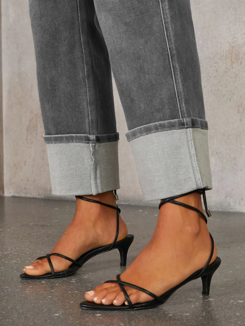 High Waisted Straight Leg Rolled Jeans -
