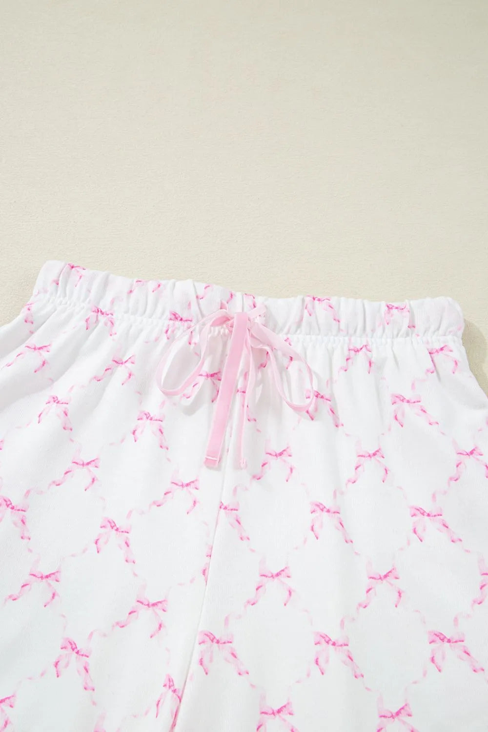 Bow Print Round Neck Top and Shorts Lounge Set -
