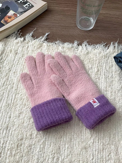 Cozy Knit Gloves with Ribbed Cuff - Pink One Size