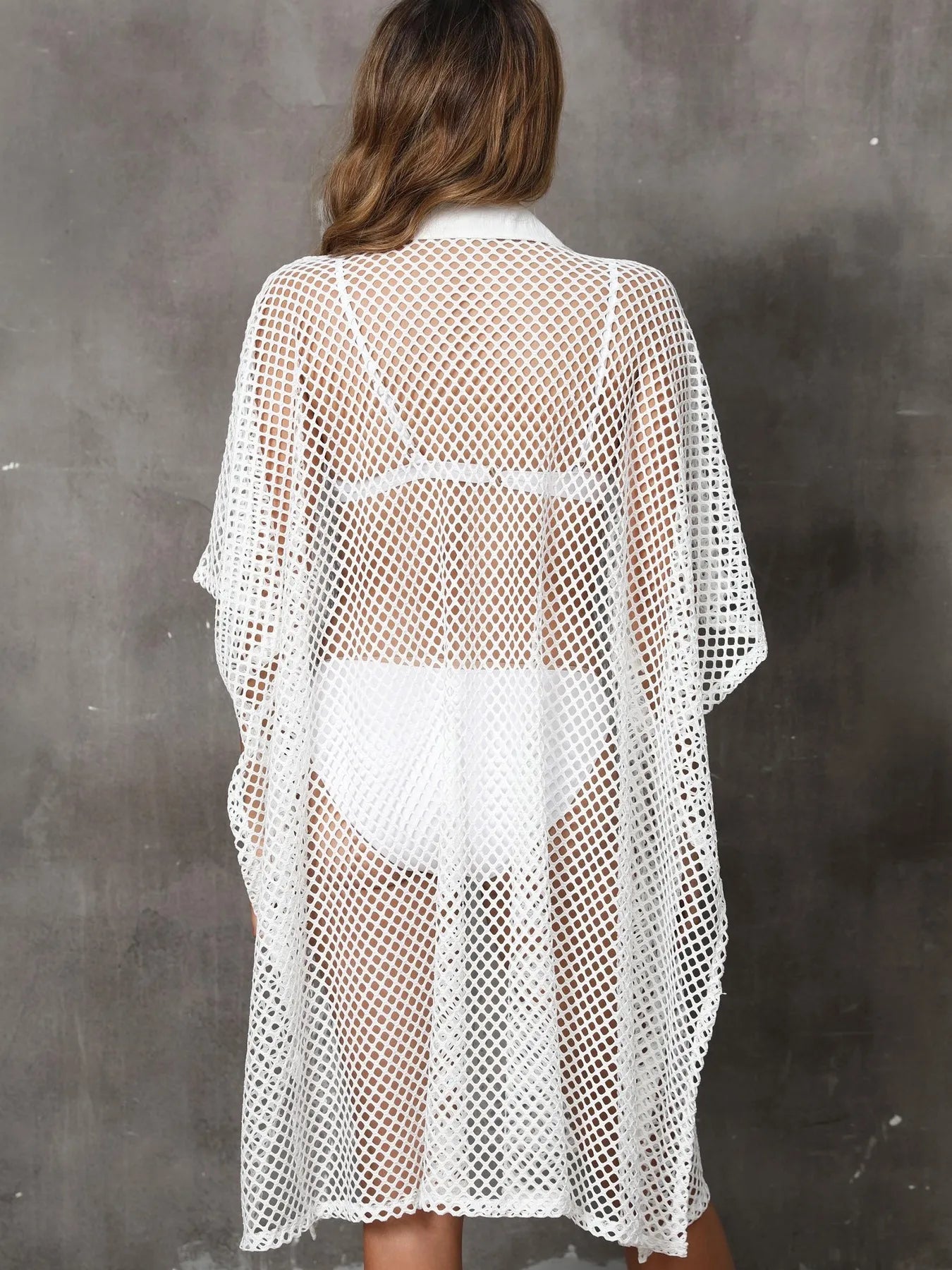 Sheer Mesh Button Up Cover-Up -