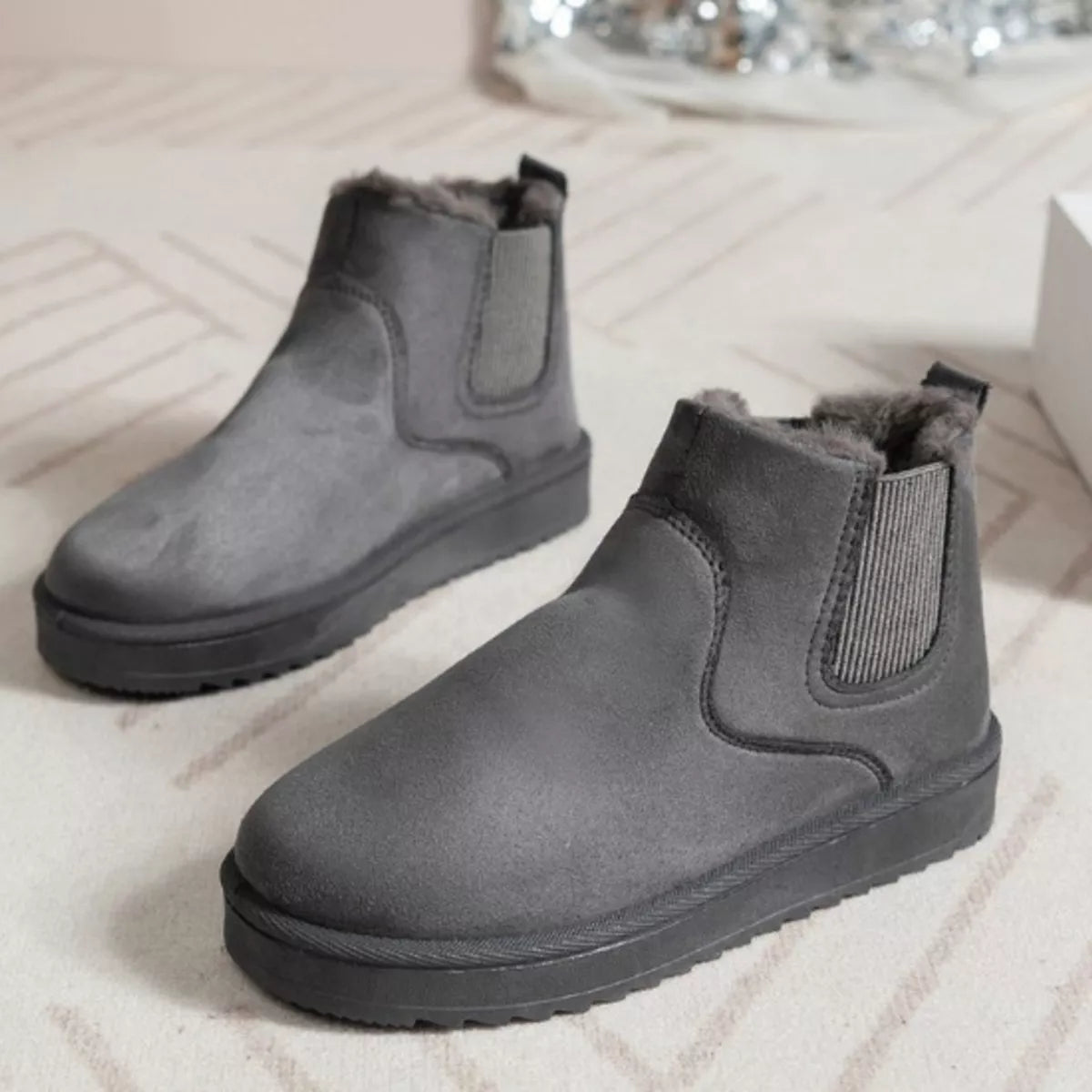 Round Toe Platform Boots - Dark Gray