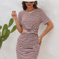 Cutout Striped Round Neck Short Sleeve Dress | AdoreStarr