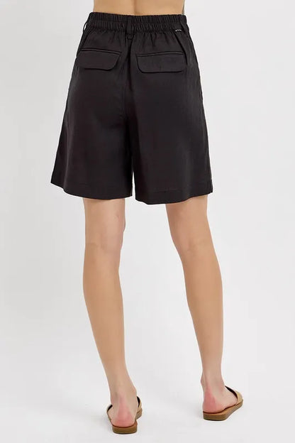 High Rise Pleated Front Shorts -