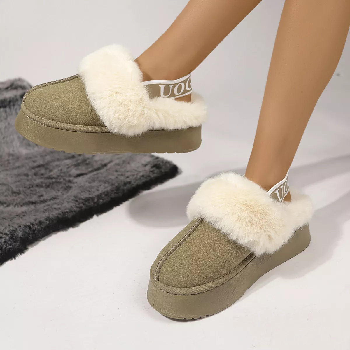 Round Toe Platform Ankle Slippers - Sage