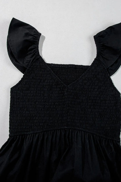 V-Neck Cap Sleeve Smocked Maxi Dress -