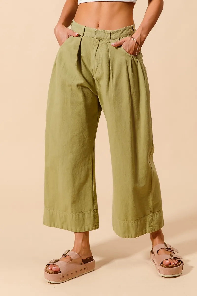 Mid Rise Wide Leg Chino Pants -