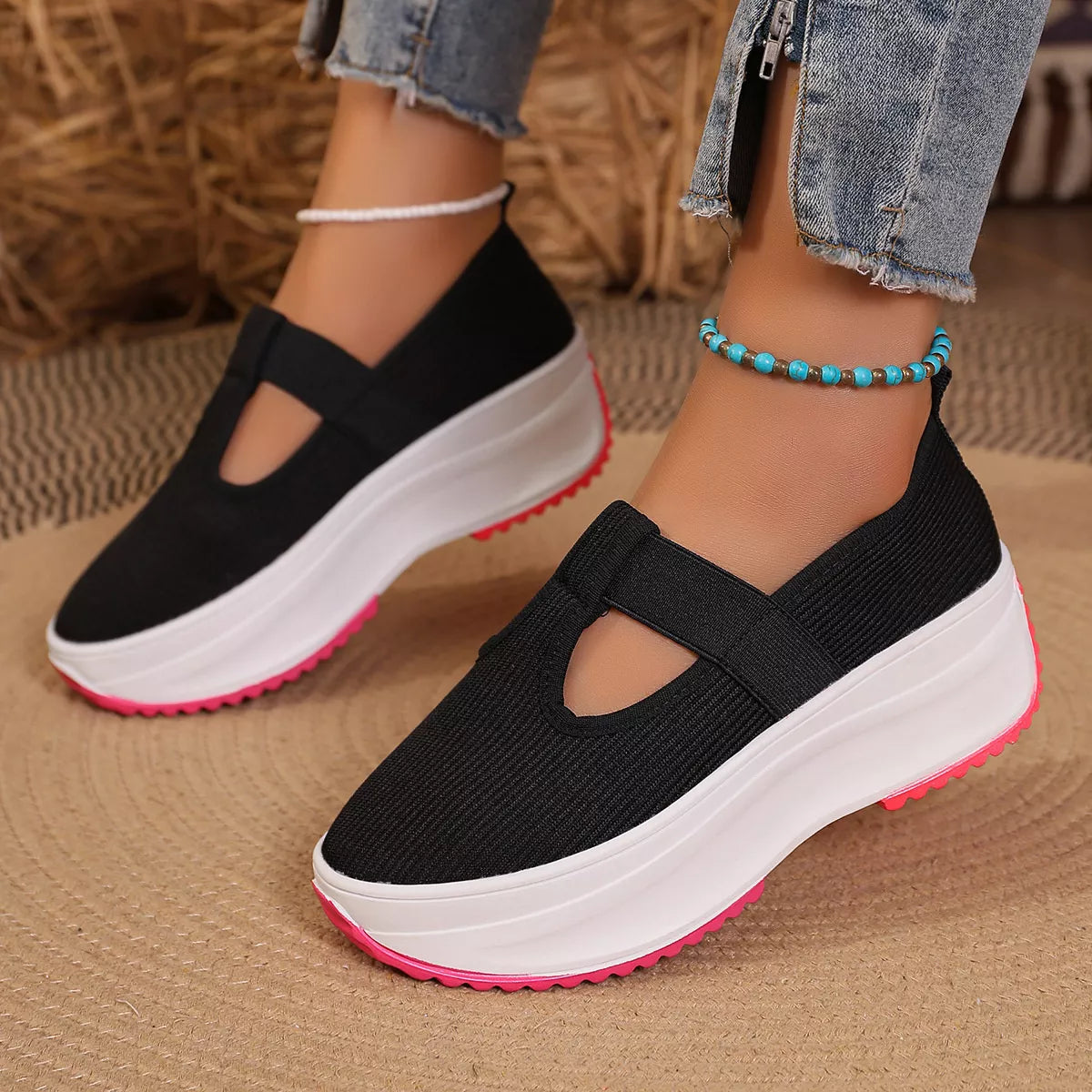 Round Toe Platform Slip-Ons -