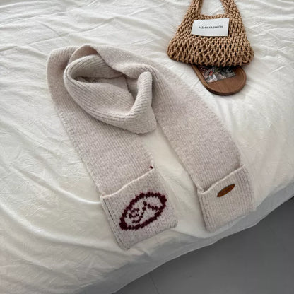 Cute Knitted Scarf - Off-white One Size