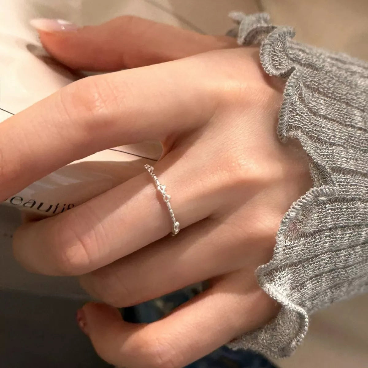 925 Sterling Silver Bow Open Ring -
