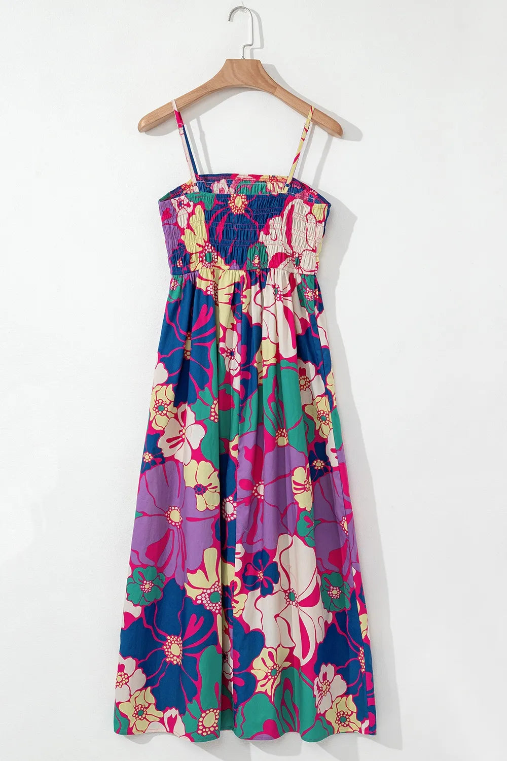 Floral Print Shirred Loose Maxi Dress -