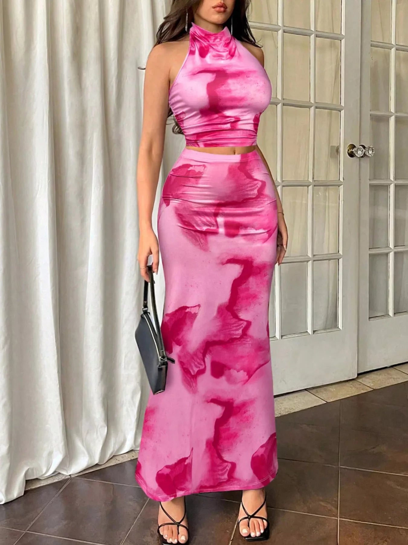 Tie-Dye Halter Top and Mermaid Skirt Set -