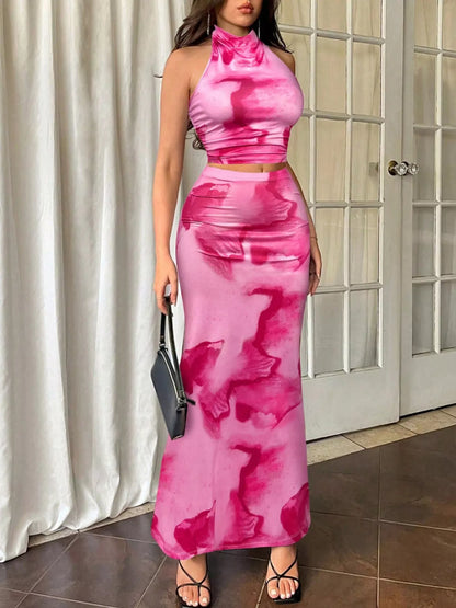 Tie-Dye Halter Top and Mermaid Skirt Set -