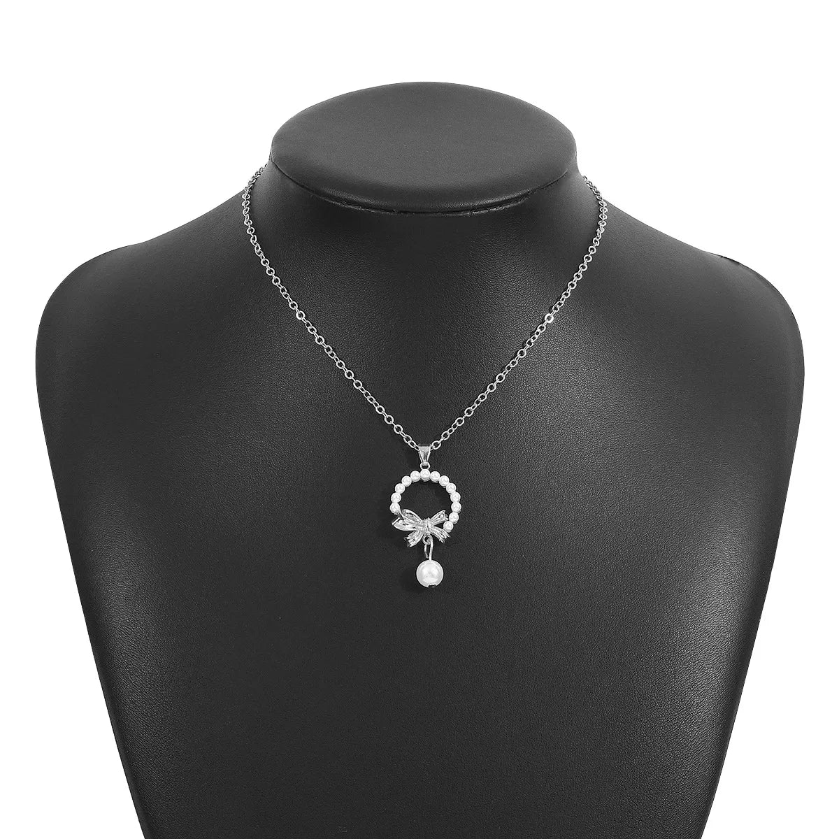 Bowknot Pearl Earrings and Pendant Necklace Jewelry Set -